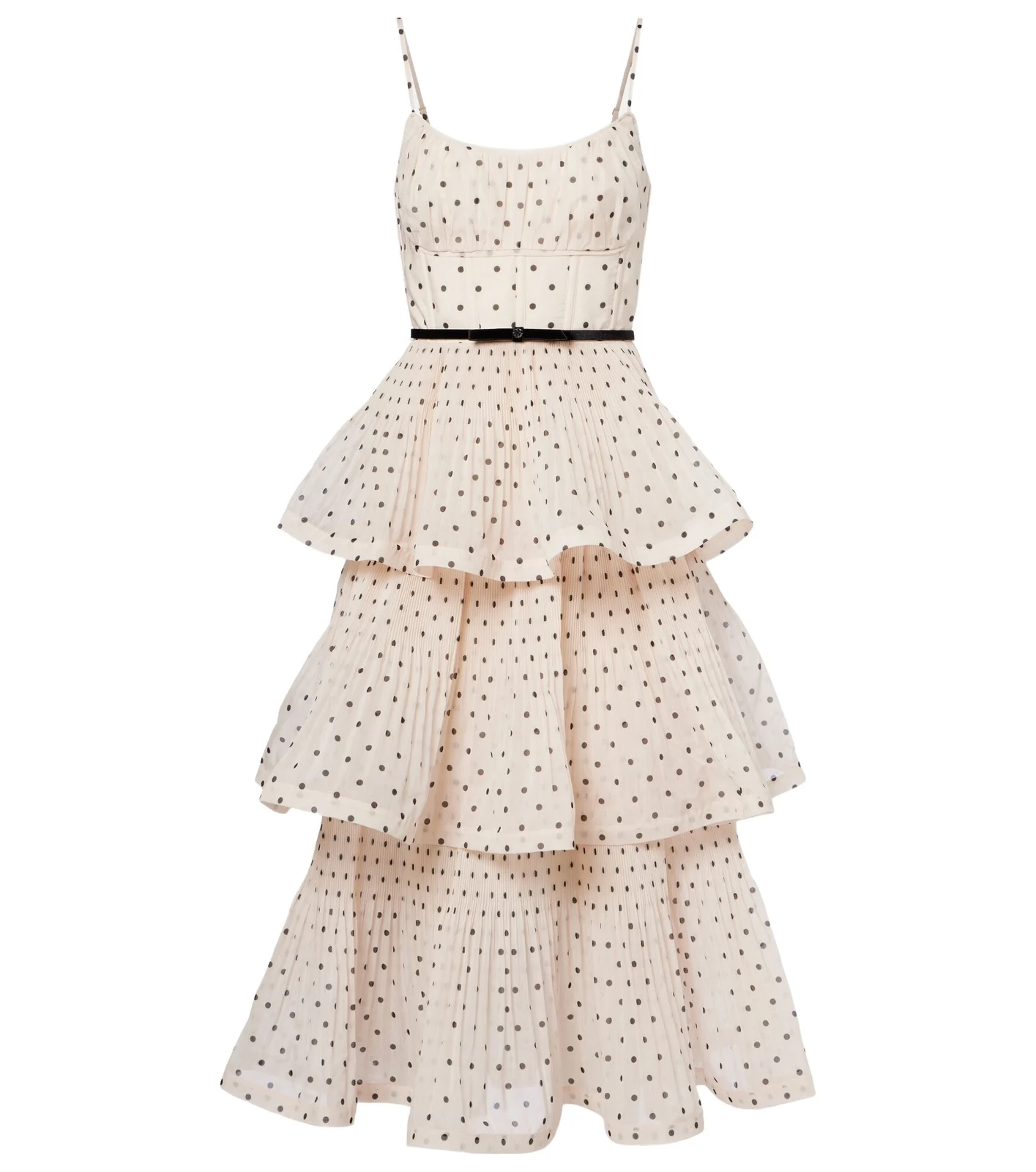 Polka-dot tiered midi dress