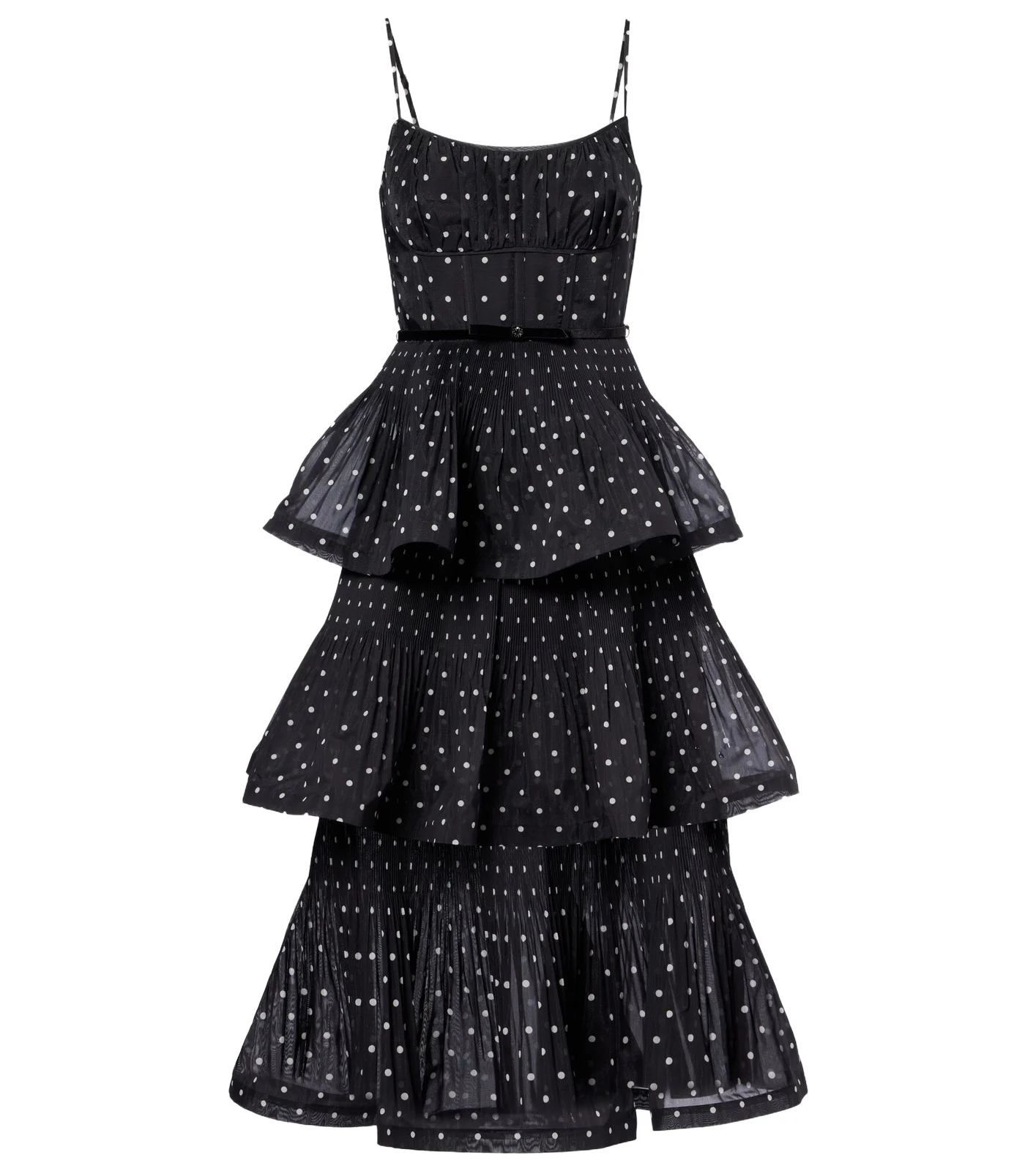 Polka-dot tiered midi dress