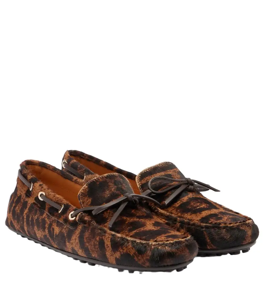 Tod's Gommino leopard-print calf hair boat shoes