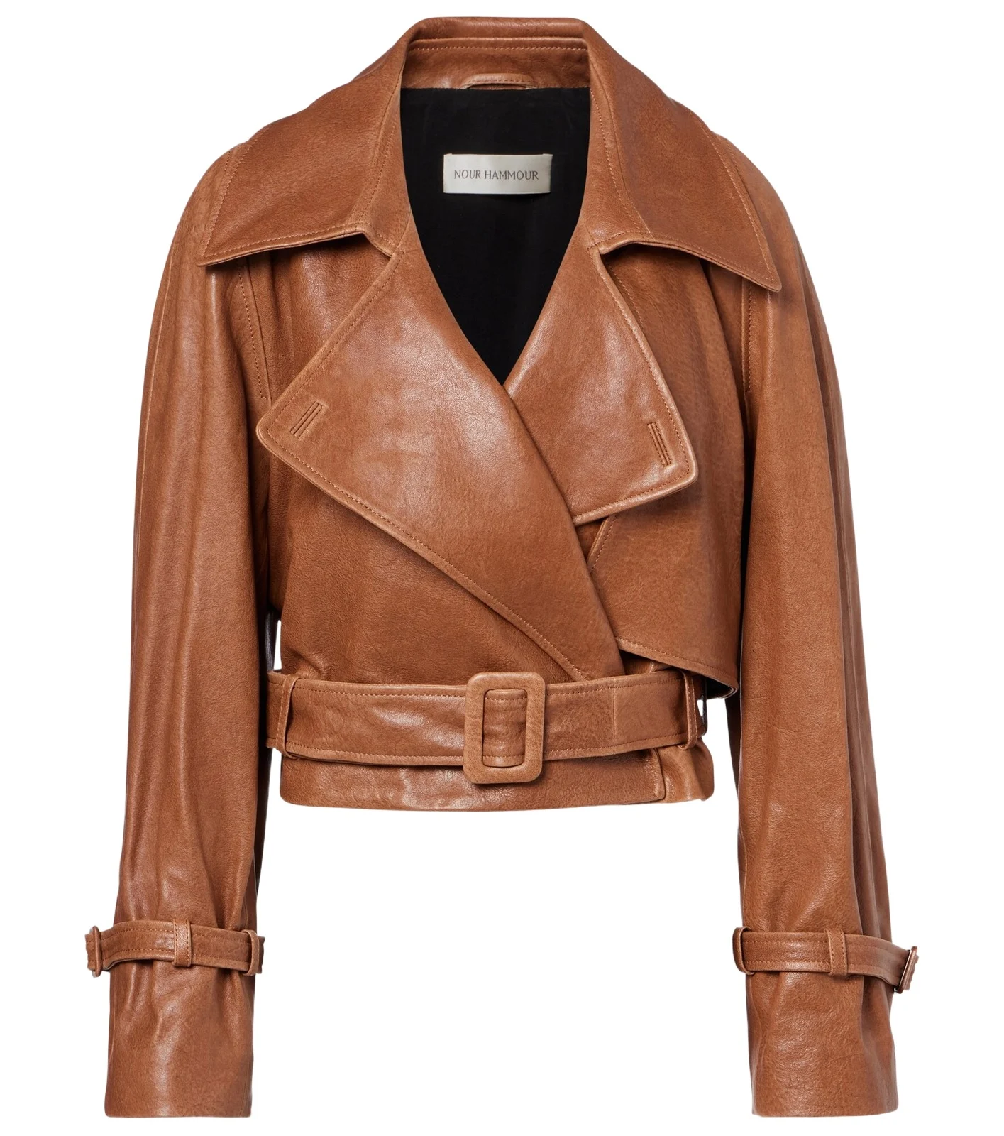 Nour Hammour Hatti cropped leather biker jacket