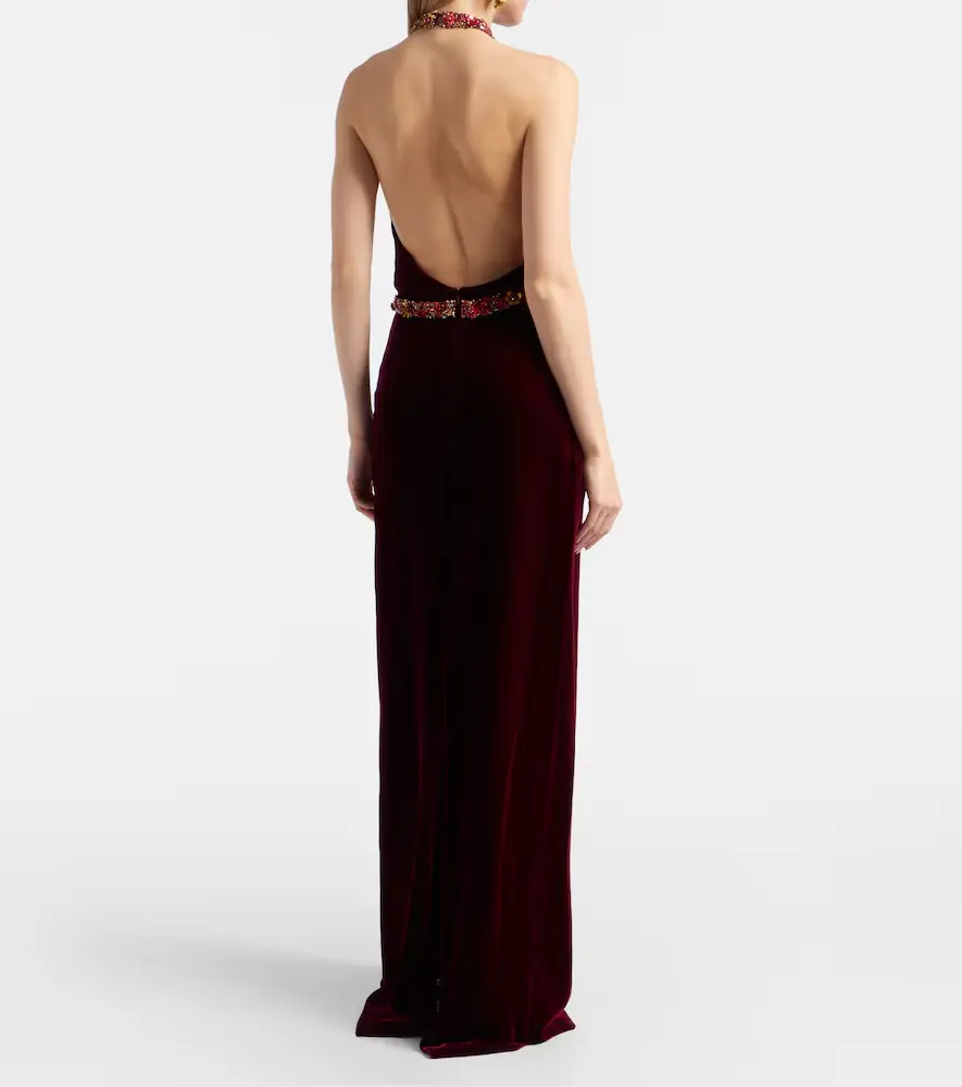 Costarellos Draped embellished halterneck velvet gown | Thumbnail 6