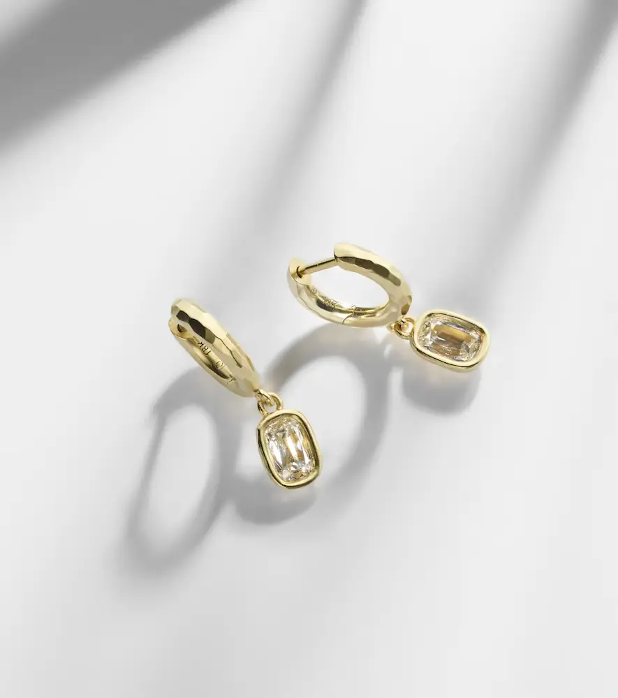 Octavia Elizabeth Hidden Gem 18kt gold huggies with diamonds | Thumbnail 5