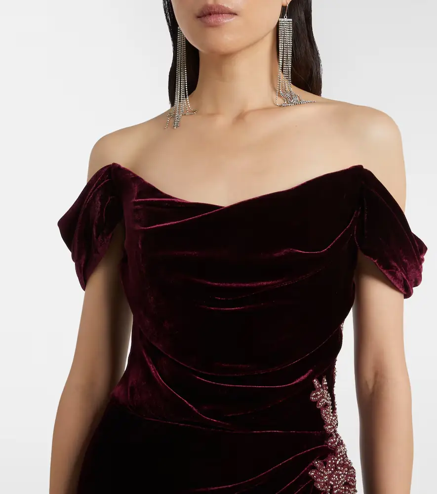 Costarellos Embellished off-shoulder velvet gown | Thumbnail 2 Costarellos Embellished off-shoulder velvet gown | Thumbnail 2