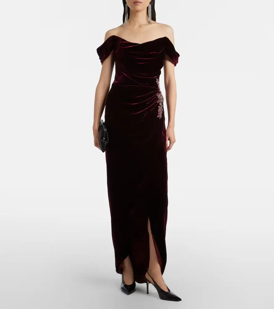 Costarellos Embellished off-shoulder velvet gown | Thumbnail 4 Costarellos Embellished off-shoulder velvet gown | Thumbnail 4