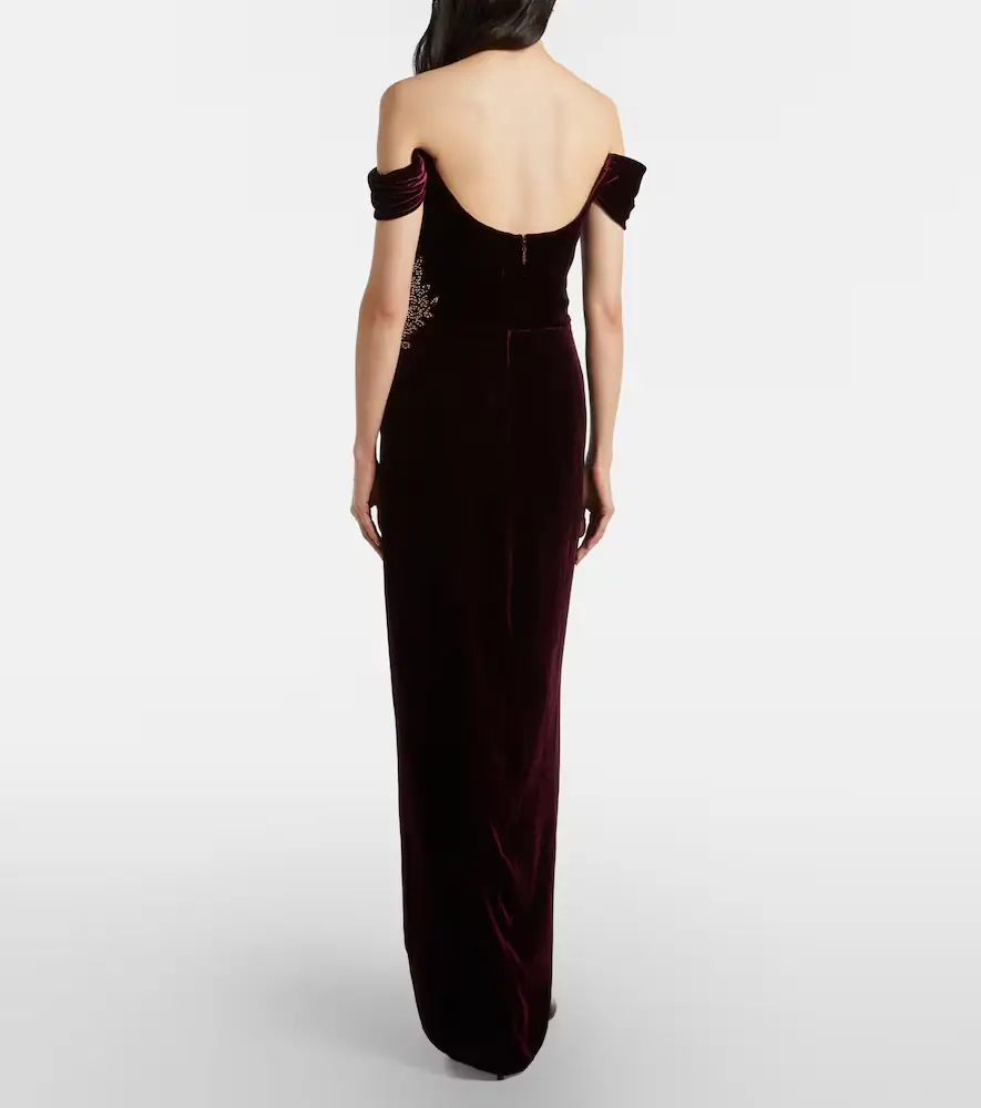 Costarellos Embellished off-shoulder velvet gown | Thumbnail 6 Costarellos Embellished off-shoulder velvet gown | Thumbnail 6