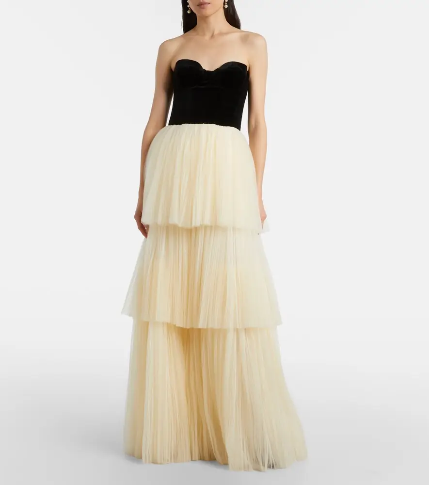 Costarellos Nathalia velvet and tulle bustier gown | Thumbnail 3