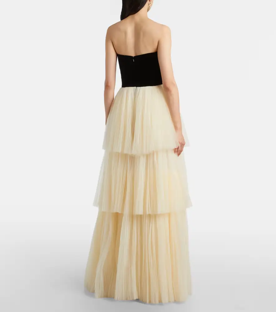 Costarellos Nathalia velvet and tulle bustier gown | Thumbnail 4