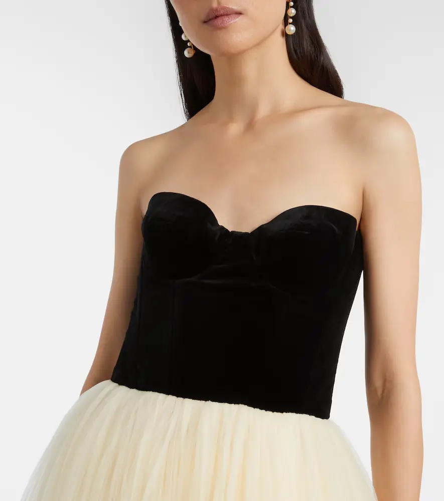 Costarellos Nathalia velvet and tulle bustier gown | Thumbnail 5
