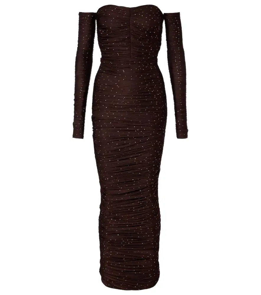 Alex Perry Ruched embellished jersey gown