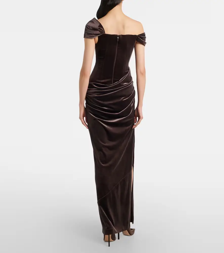 Alex Perry Draped velvet gown | Thumbnail 3 Alex Perry Draped velvet gown | Thumbnail 3