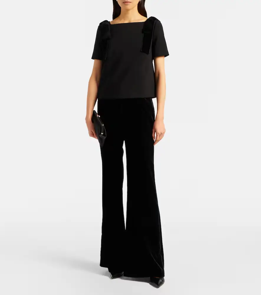 Carolina Herrera Bow-detail velvet-trimmed crêpe top | Thumbnail 2