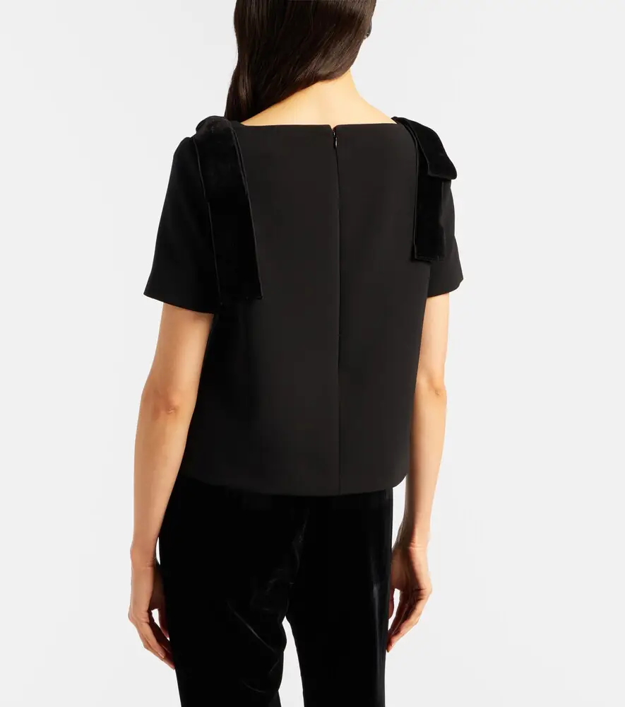 Carolina Herrera Bow-detail velvet-trimmed crêpe top | Thumbnail 4