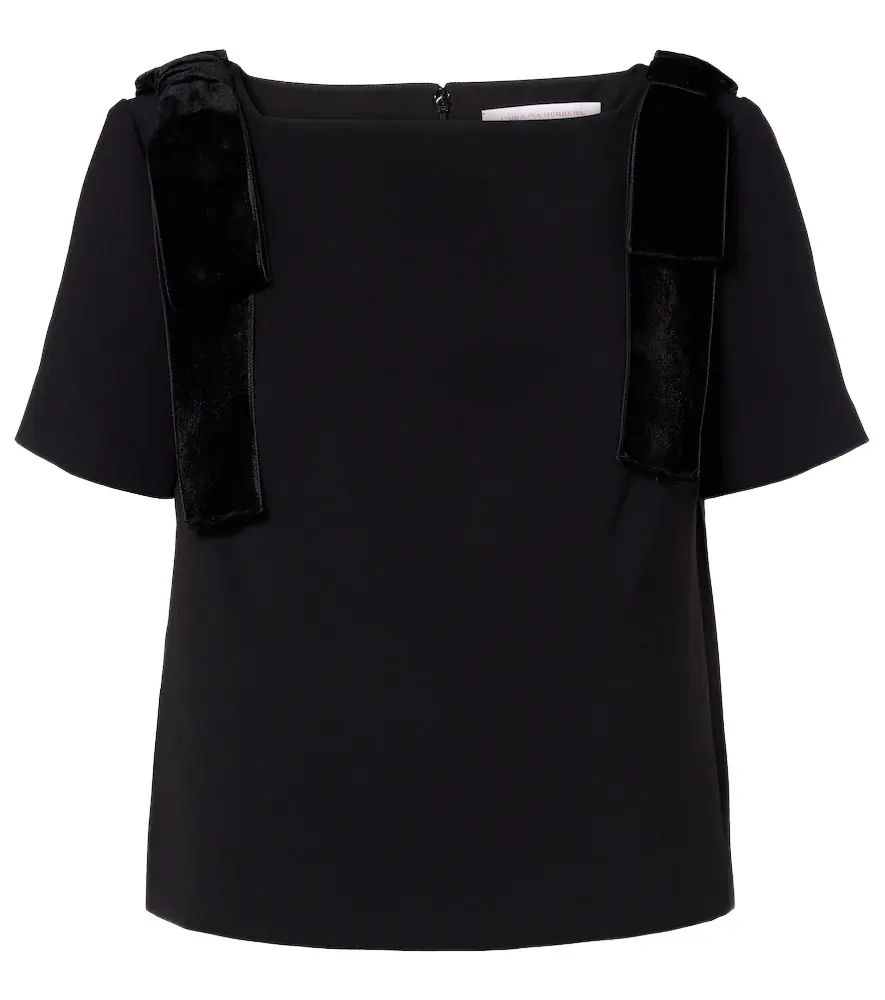Carolina Herrera Bow-detail velvet-trimmed crêpe top | Image 1 Carolina Herrera Bow-detail velvet-trimmed crêpe top | Image 1