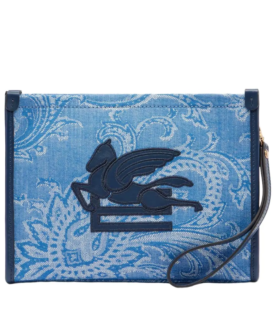 Etro Eyes Mini embroidered denim jacquard pouch | Image 1 Etro Eyes Mini embroidered denim jacquard pouch | Image 1