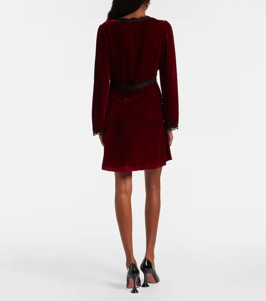 Rixo Macie lace-trimmed velvet minidress | Thumbnail 2