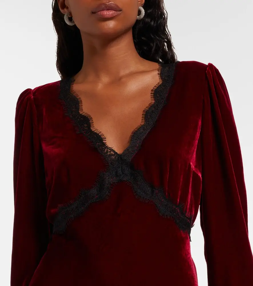 Rixo Macie lace-trimmed velvet minidress | Thumbnail 4