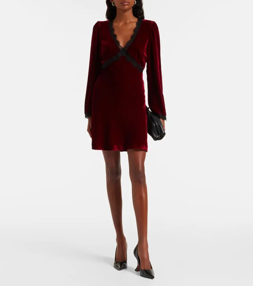 Rixo Macie lace-trimmed velvet minidress | Thumbnail 5