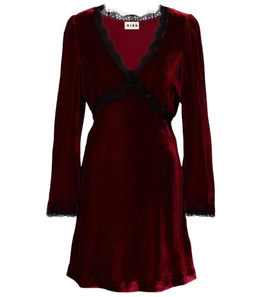 Rixo Macie lace-trimmed velvet minidress | Image 1 Rixo Macie lace-trimmed velvet minidress | Image 1