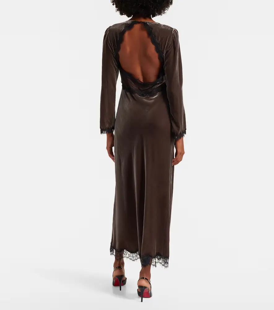 Rixo Alesha lace-trimmed velvet midi dress | Thumbnail 3 Rixo Alesha lace-trimmed velvet midi dress | Thumbnail 3