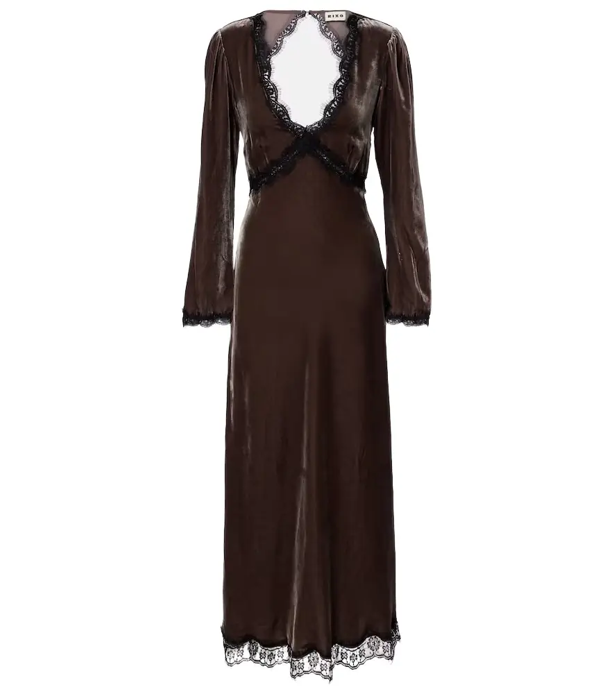 Rixo Alesha lace-trimmed velvet midi dress | Image 1 Rixo Alesha lace-trimmed velvet midi dress | Image 1