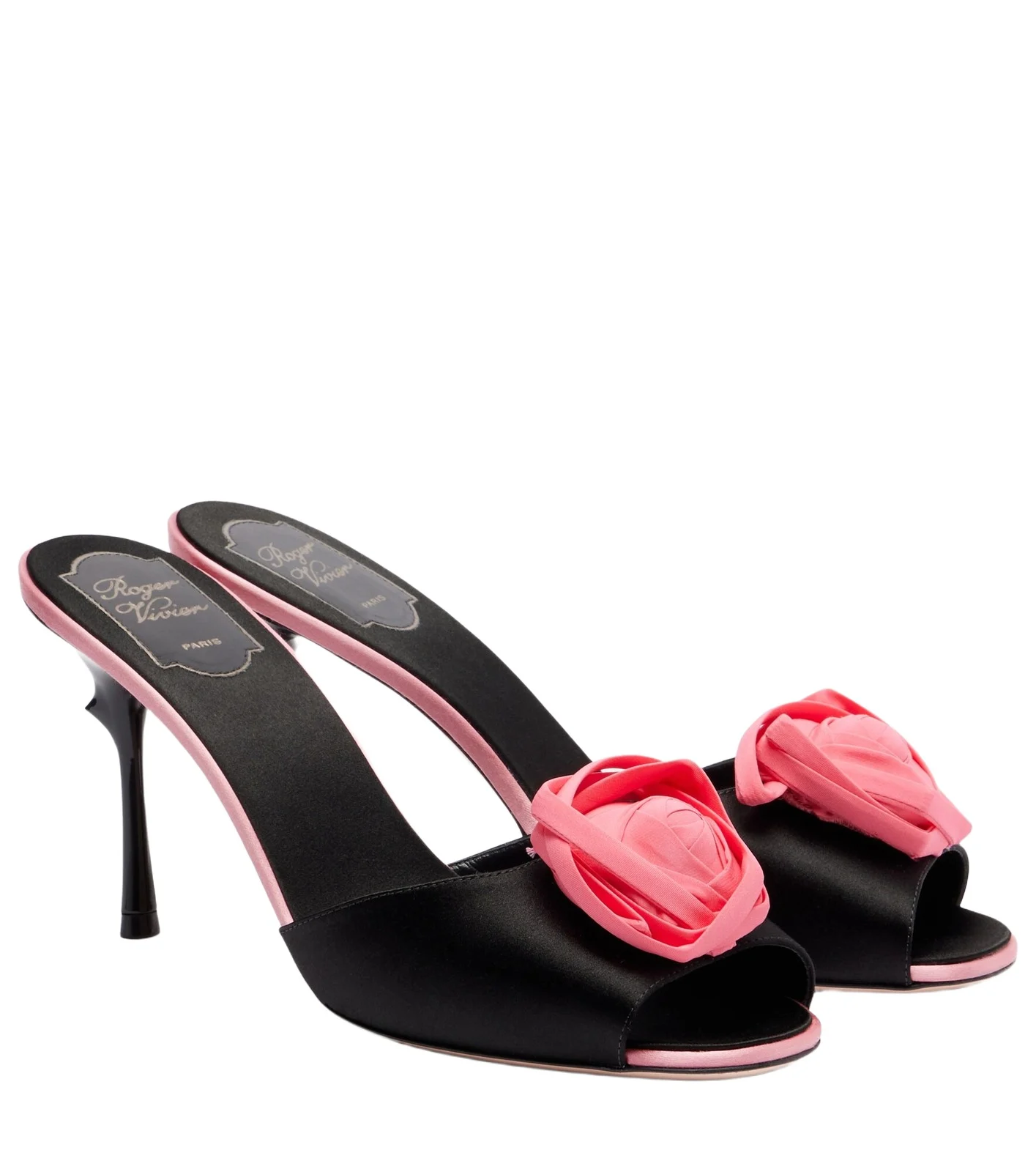 Rose Vivier 85 floral satin mules