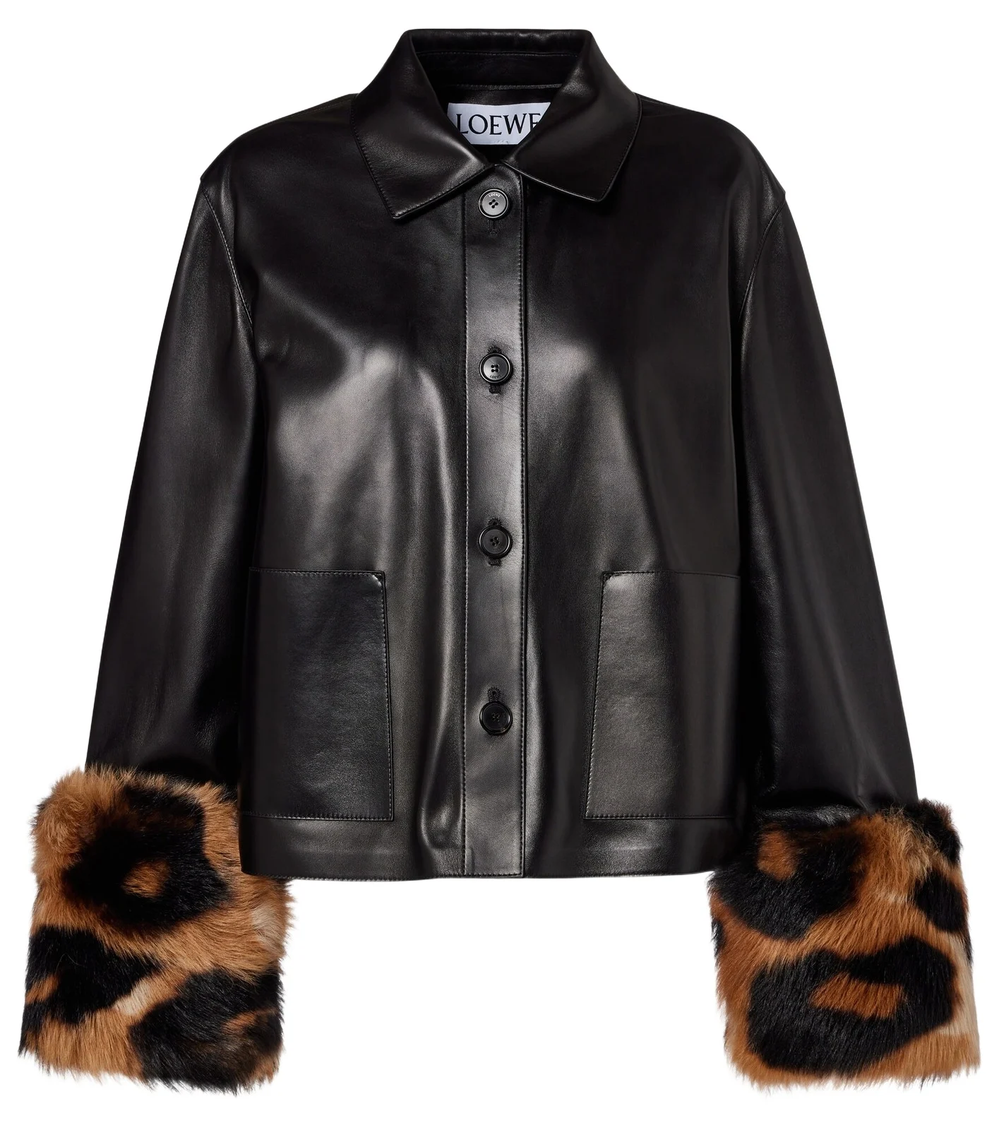 Shearling-trimmed leather jacket
