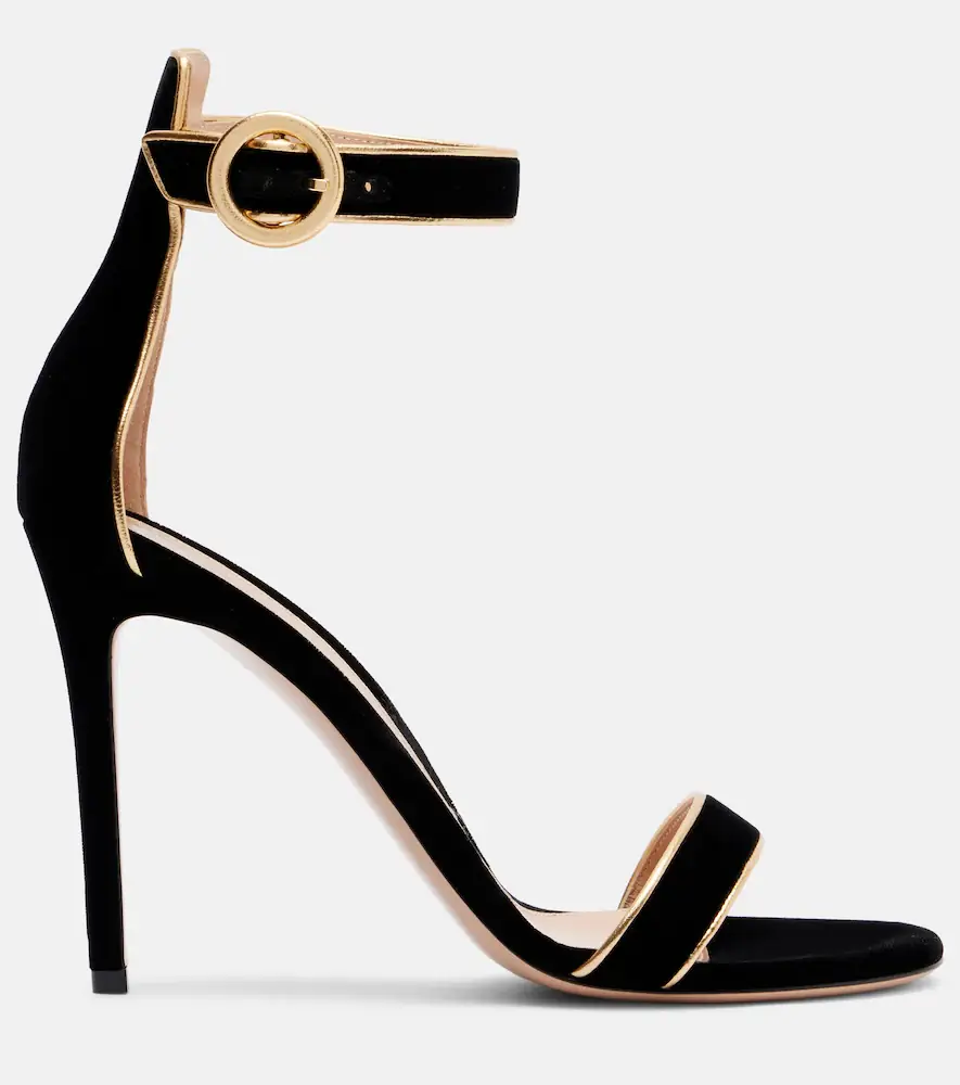 Gianvito Rossi 105 leather-trimmed velvet sandals | Thumbnail 4
