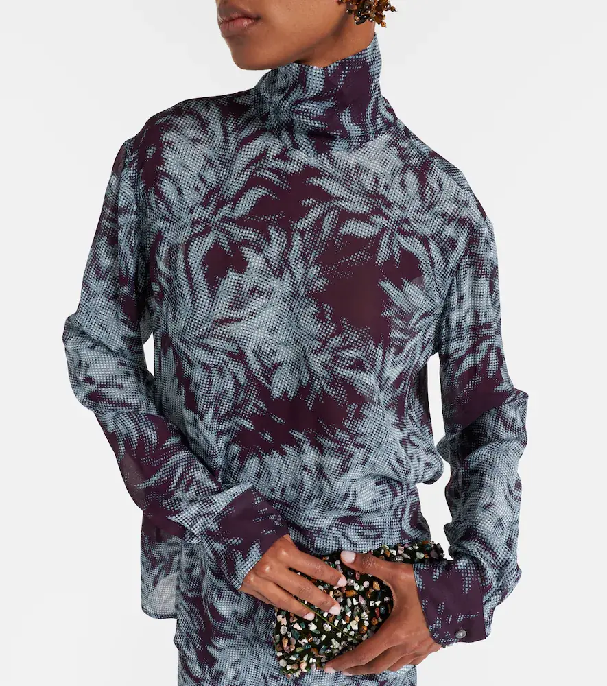 Dries Van Noten Printed sheer chiffon turtleneck top | Thumbnail 3