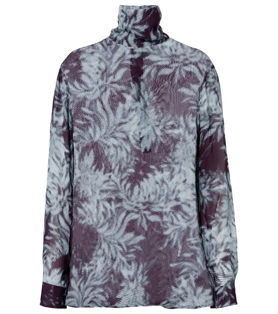 Dries Van Noten Printed sheer chiffon turtleneck top