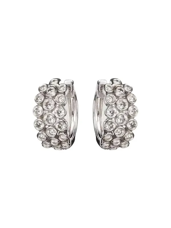 Three Row 18kt white gold huggie earrings with diamonds Three Row 18kt white gold huggie earrings with diamonds