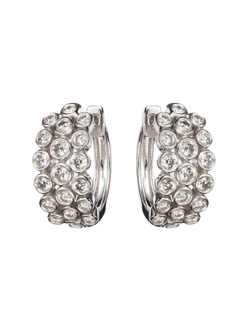 Three Row 18kt white gold huggie earrings with diamonds Three Row 18kt white gold huggie earrings with diamonds