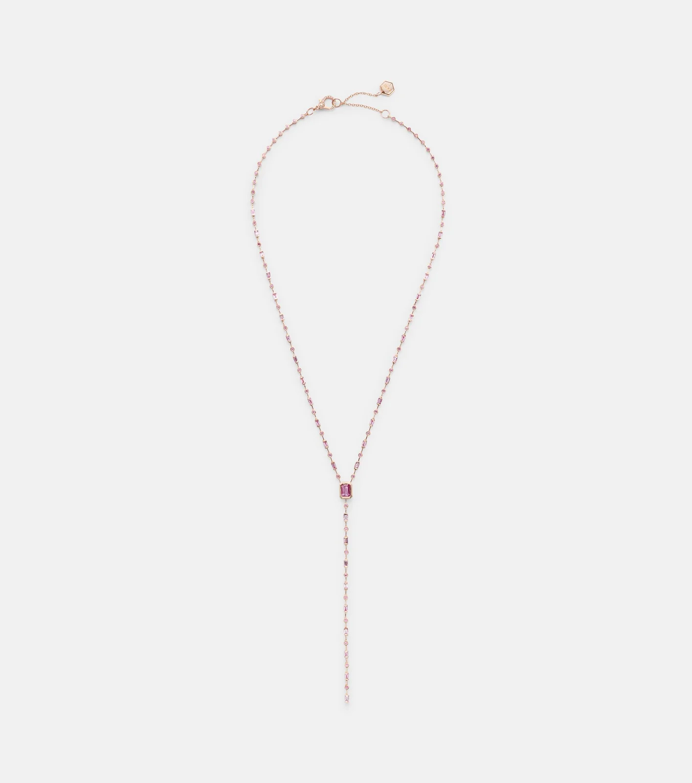 Y 18kt rose gold lariat necklace with sapphires