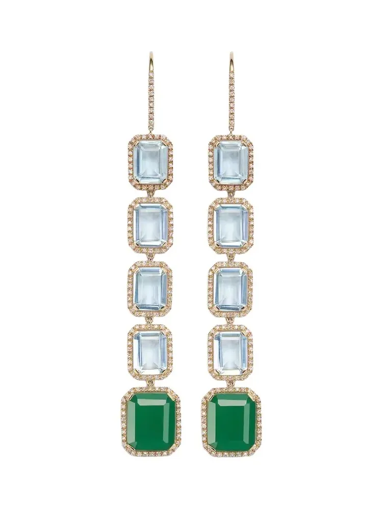 Five Tier Portrait 18kt gold drop earrings with gemstones Five Tier Portrait 18kt gold drop earrings with gemstones