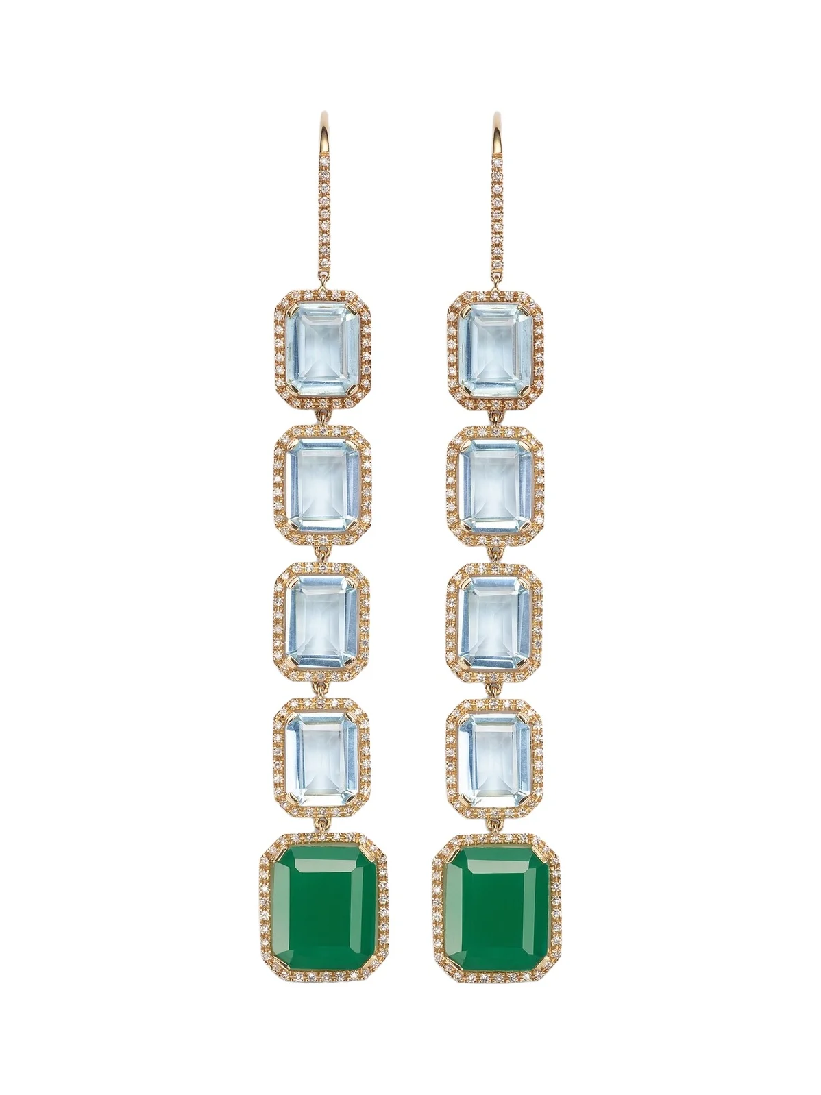 SHAY JEWELRY Five Tier Portrait 18kt gold drop earrings with gemstones