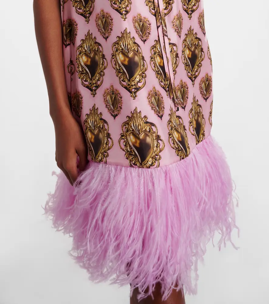 Dolce & Gabbana Feather-trimmed printed silk minidress | Thumbnail 3