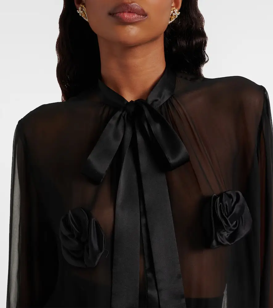 Dolce & Gabbana Floral-appliqué sheer silk blouse | Thumbnail 2 Dolce & Gabbana Floral-appliqué sheer silk blouse | Thumbnail 2