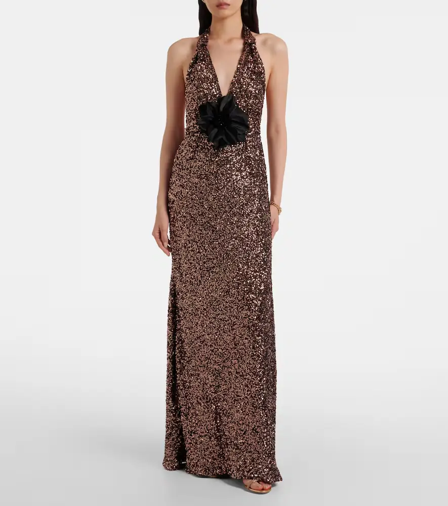 Dolce & Gabbana Floral-appliqué sequined halterneck gown | Thumbnail 2 Dolce & Gabbana Floral-appliqué sequined halterneck gown | Thumbnail 2