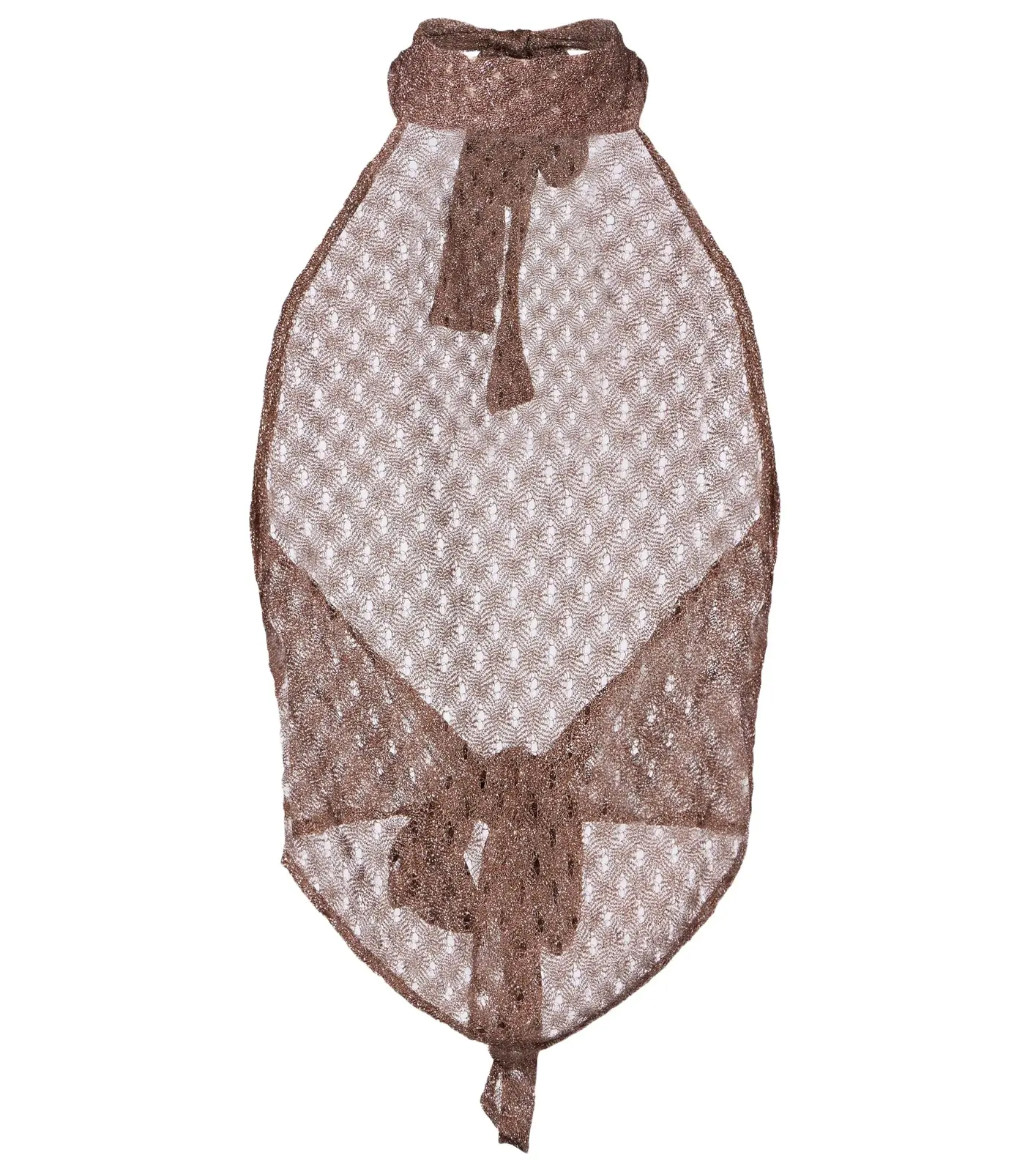 Open-knit lamé halterneck top