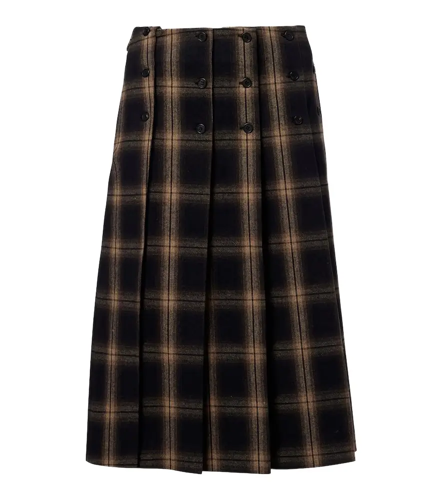 Plaid pleated cotton midi skirt Plaid pleated cotton midi skirt