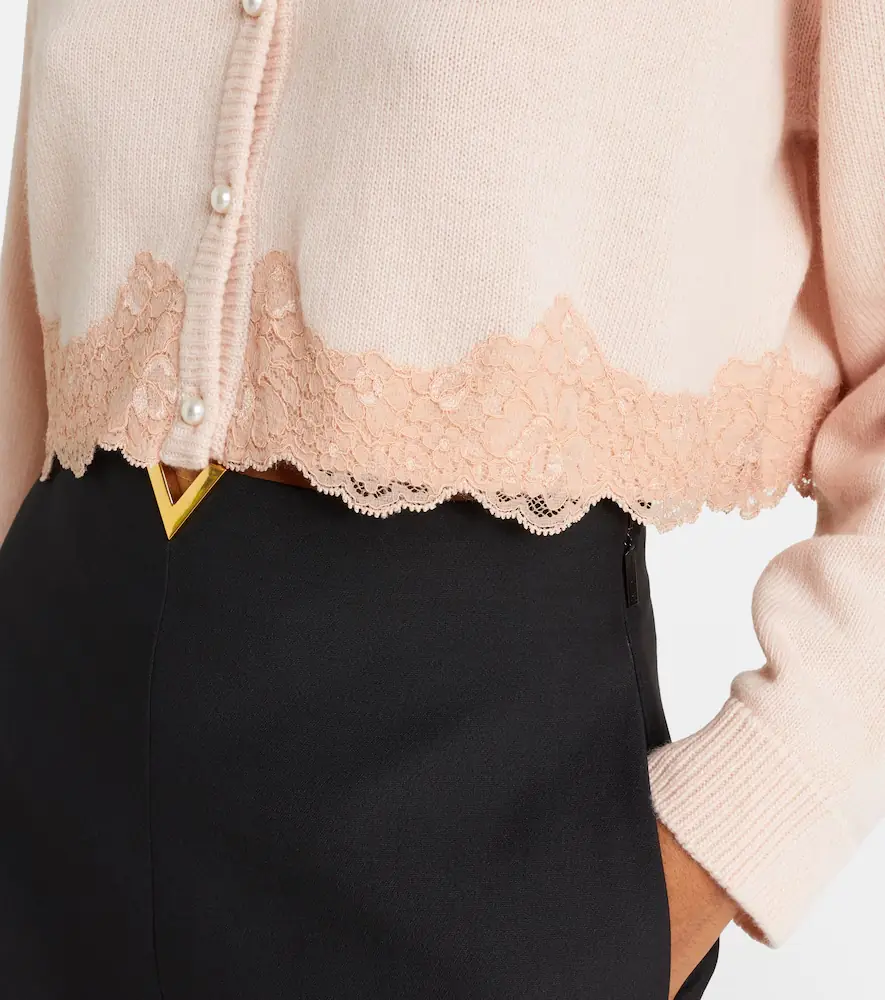 Valentino Garavani Lace-trimmed cropped virgin wool cardigan | Thumbnail 2