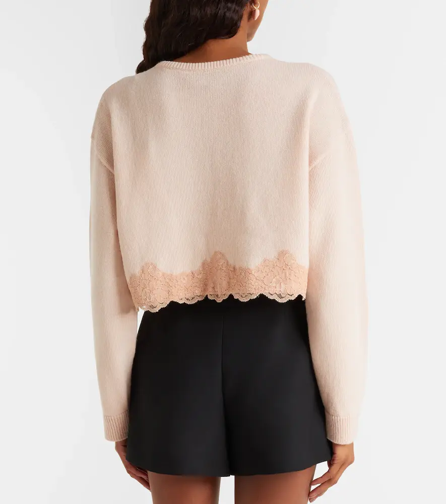 Valentino Garavani Lace-trimmed cropped virgin wool cardigan | Thumbnail 3