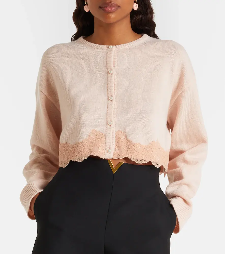 Valentino Garavani Lace-trimmed cropped virgin wool cardigan | Thumbnail 5