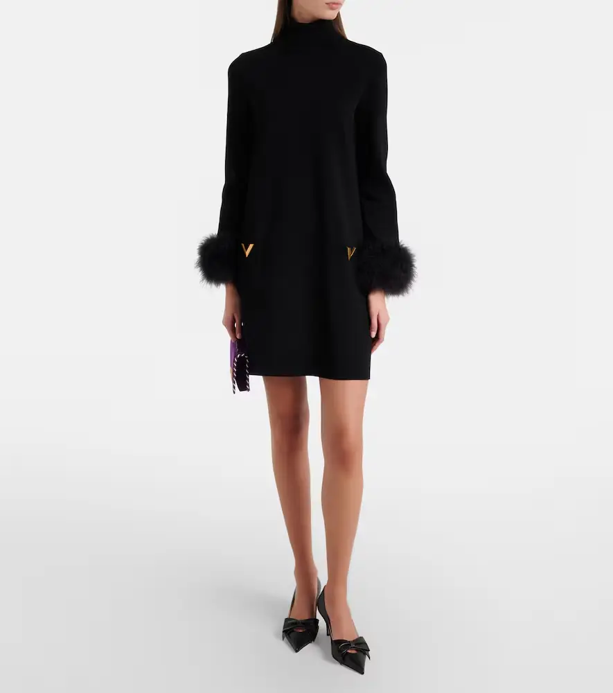 Valentino VLogo feather-trimmed turtleneck minidress | Thumbnail 2 Valentino VLogo feather-trimmed turtleneck minidress | Thumbnail 2