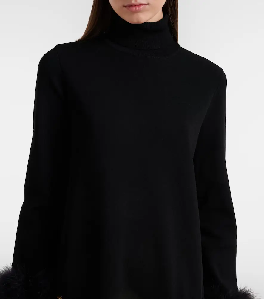 Valentino VLogo feather-trimmed turtleneck minidress | Thumbnail 3 Valentino VLogo feather-trimmed turtleneck minidress | Thumbnail 3
