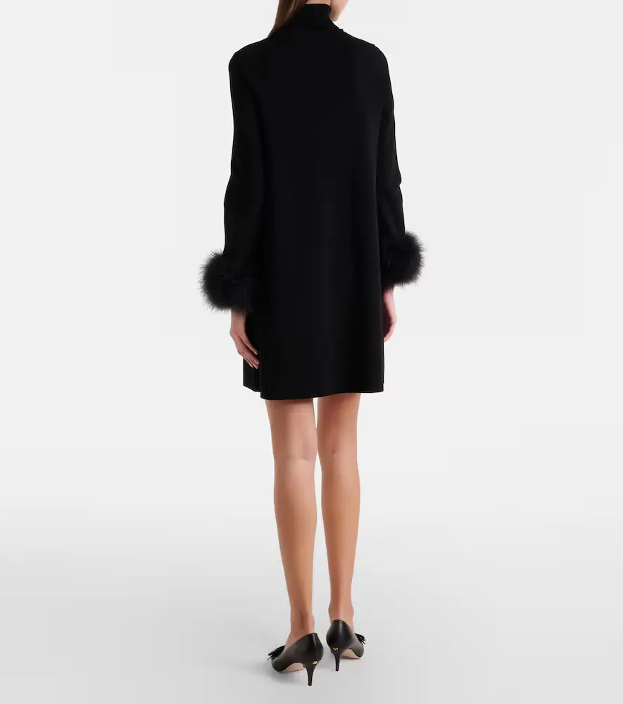 Valentino VLogo feather-trimmed turtleneck minidress | Thumbnail 5 Valentino VLogo feather-trimmed turtleneck minidress | Thumbnail 5