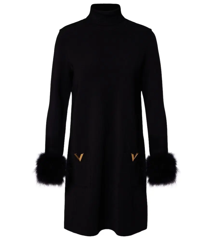 Valentino VLogo feather-trimmed turtleneck minidress | Image 1 Valentino VLogo feather-trimmed turtleneck minidress | Image 1