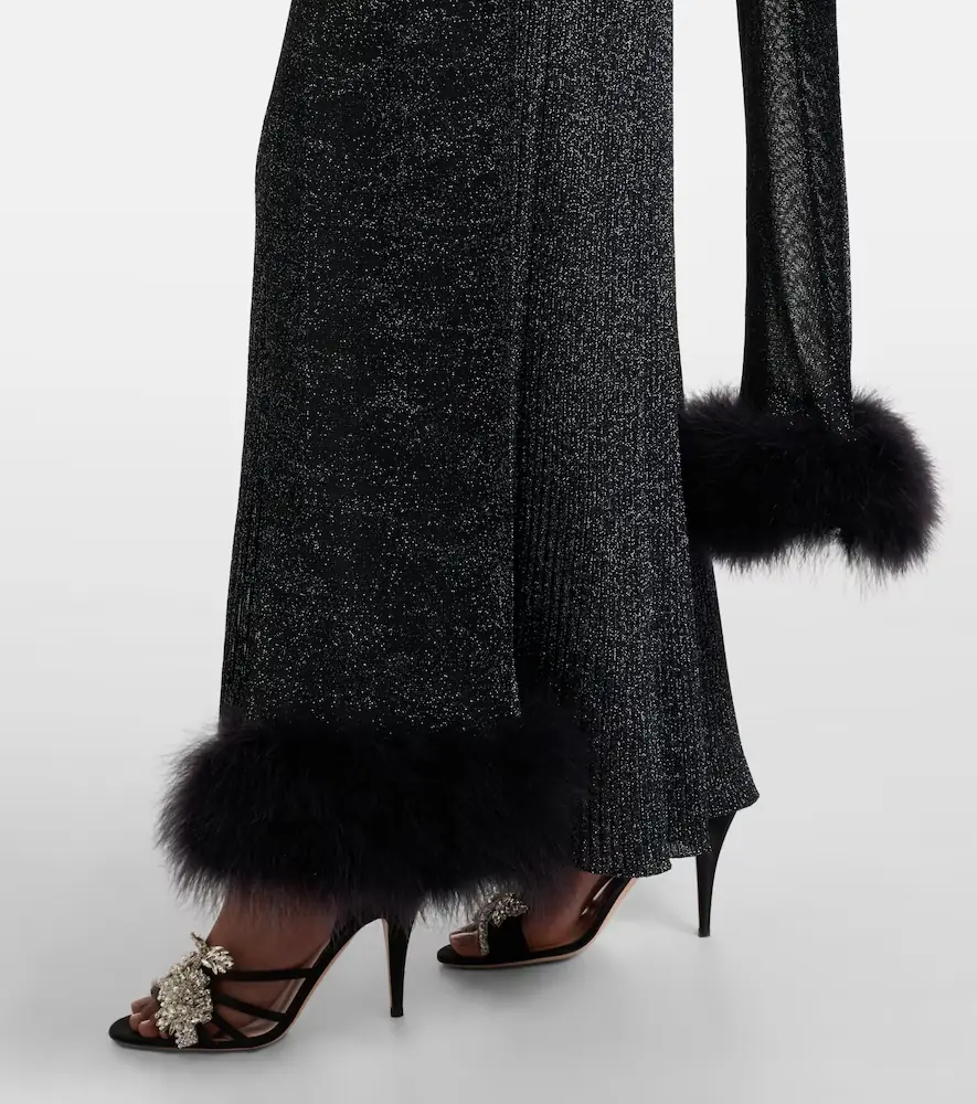 Valentino Garavani Feather-trimmed lamé maxi dress | Thumbnail 2 Valentino Garavani Feather-trimmed lamé maxi dress | Thumbnail 2