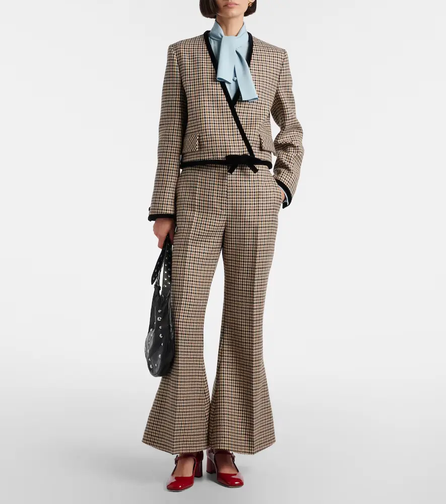 Valentino Garavani Houndstooth cropped virgin wool flared pants | Thumbnail 2