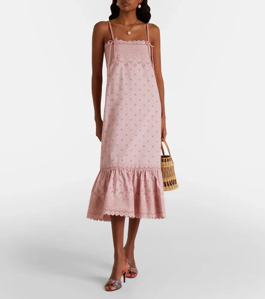 Valentino Garavani Broderie anglaise silk-trimmed cotton midi dress | Thumbnail 2