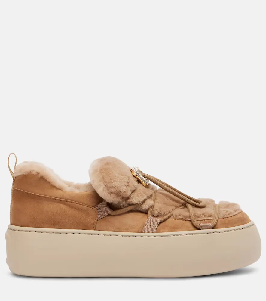 Roger Vivier Viv' Up embellished shearling and suede sneakers | Thumbnail 4